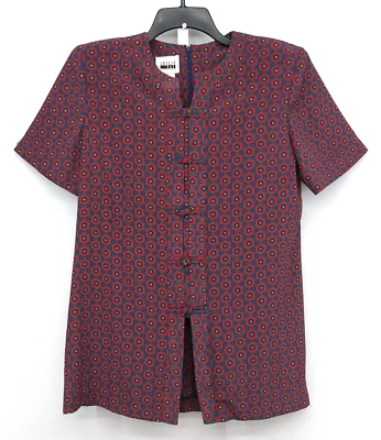 Блузка женская Leslie Fay размер 10 красная синяя с коротким рукавом на пуговицах спереди на молнии сзади топ - Изображение 1 из 4