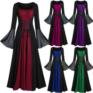 Ladies Halloween Renaissance Medieval Gothic Witch Costume Long Fancy Dress UK - Picture 1 of 12