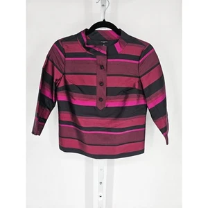 Talbots Womens Sz 2P 100% Silk 3/4 Sleeve 1/2 Button Up Blouse Striped Red Pink - Picture 1 of 5
