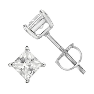 925 Sterling Silver Princess Cut Square Cz Screw Back Stud Earrings Rhodium P... - Picture 1 of 1