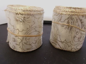 Member's Mark Pre. Wired Ribbon 2.5" Wide 2PCS 5 yards each=10 yds-gold glitter - Picture 1 of 3