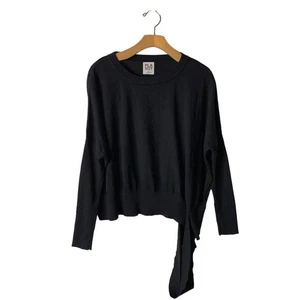 PLANET by Lauren G Black Pima Oversized Crewneck Ribbed Sweater One Size - Picture 1 of 10