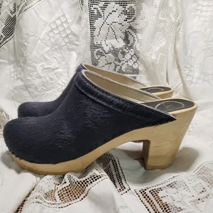 Nr. 6 Old School Clogs Ponyhaar Damen Größe 38 US 8 Schuhe Keilabsatz - Bild 1 von 7