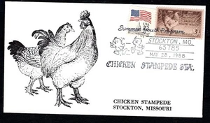 Estados Unidos 1958 Sc #968 y #2114 en caché de estampida de pollo, Stockton, Missouri - Imagen 1 de 2