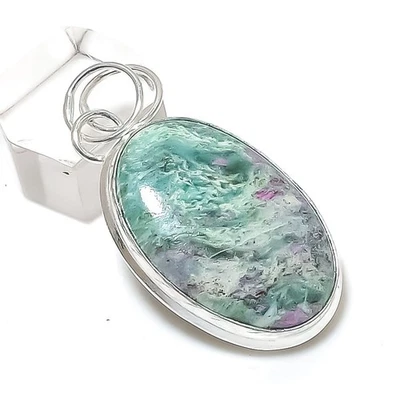 Ruby Fuchsite Gemstone Handmade 925 Sterling Silver Jewelry Pendant 1.89" H471 - Image 1 of 3