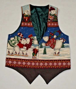 Vintage Handmade Weihnachtsweste Gr. S/M 90er Eislaufen Eisbären gefüttert OOAK - Bild 1 von 11