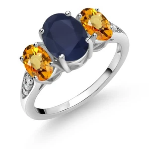 10K White Gold Sapphire Yellow Sapphire and White Lab Grown Diamond 3 Stone - Picture 1 of 5