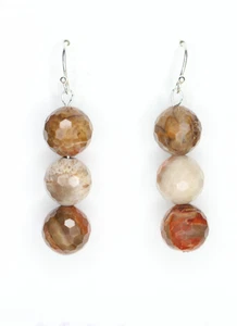 Petrified Wood 10mm Ball Faceted Gemstone 925 Sterling Silver Earrings 1.50" - Picture 1 of 4