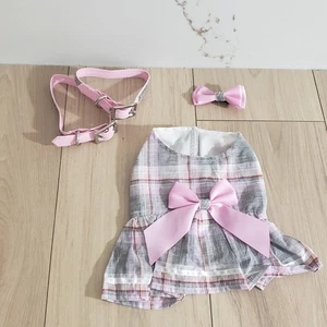 Ashton Drake Haustier Kleid Set XS rosa kariert Hund Katze Outfit Kragen Schleife Glitzer - Bild 1 von 5