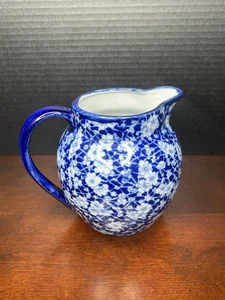 Victoria Ware Ironstone Pitcher 6” Blue & White Floral Pattern - Picture 1 of 8