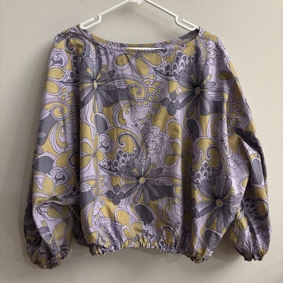 Blusa Bryn Walker tamanho XL roxa ajuste relaxado floral memória crocante algodão orgânico EUA - Imagem 1 de 4