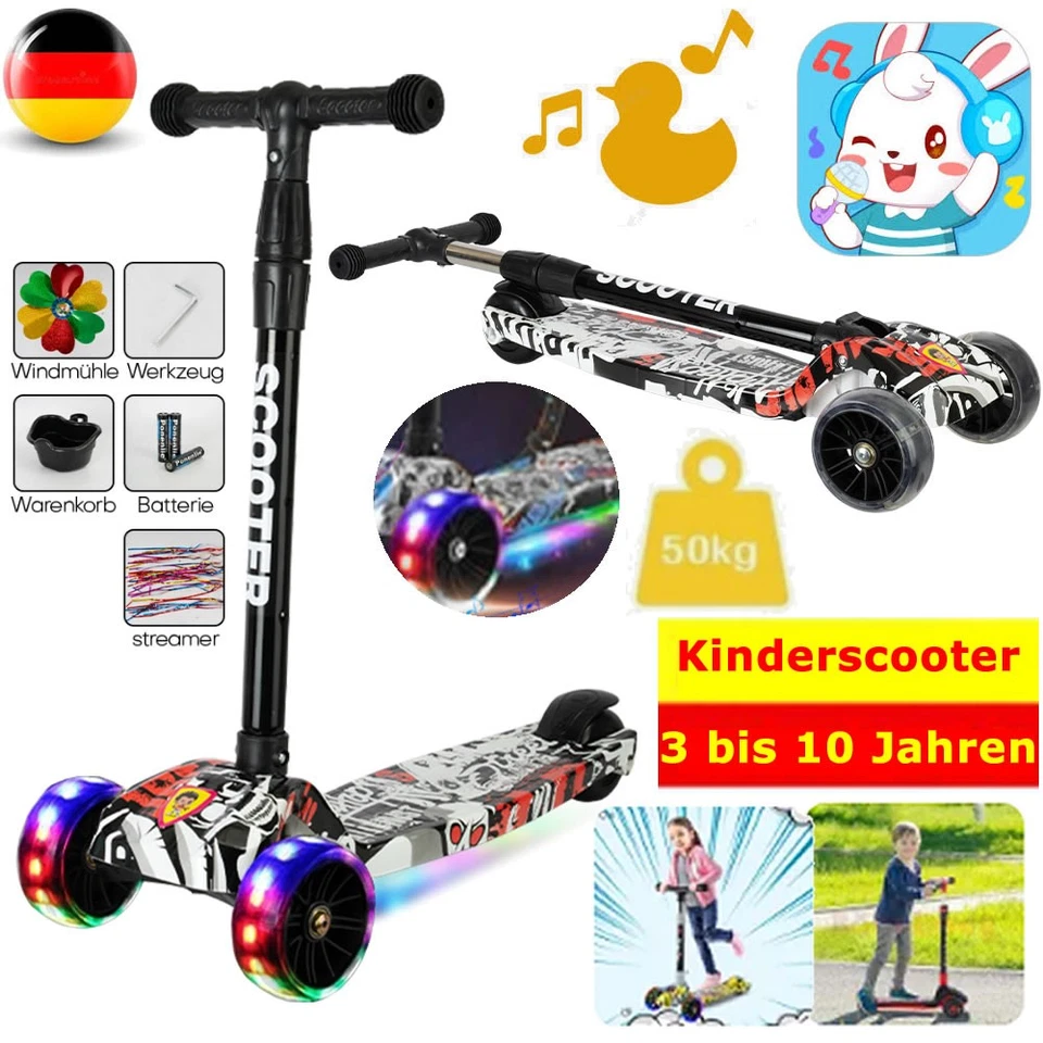TOYHB  Kinderroller mit LED Räder Kinderscooter Dreiradscooter Scooter ab 3 Jahr - Bild 1 von 4