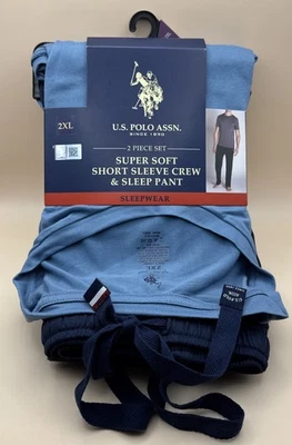 U.S. POLO ASSN Hombres Ropa de Dormir 2XL 2 Piezas LT Azul Manga Corta Camisa Azul Marino Pantalones Foto 1 de 3
