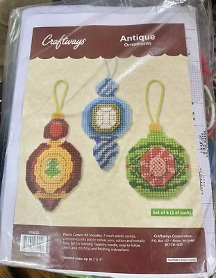New Craftways Christmas Antique Ornaments Set Of 6 Plastic Canvas Kit - Image 1 of 4
