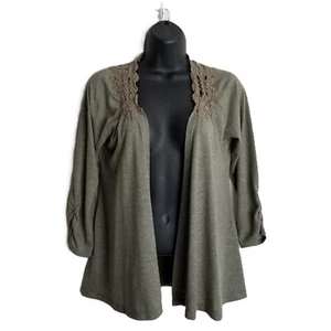 Maurices Crochet Lace Open Front Cardigan Size M Olive Green Cottagecore Boho - Picture 1 of 11