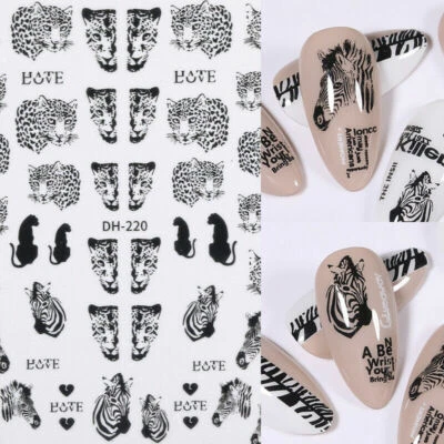 Pegatinas para uñas 3D leopardo cebra arte en uñas calcomanías decoración hágalo usted mismo negro blanco NH12 Foto 1 de 4