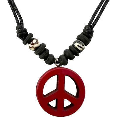 Red Peace Sign Symbol Pendant Necklace Black Cord Chain Mens Womens Jewellery - Изображение 1 из 4