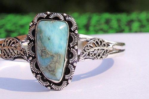 VALENTINO Bracciale Regolabile Pietra Preziosa Larimar Naturale Fatto a Mano Argento Sterling 925