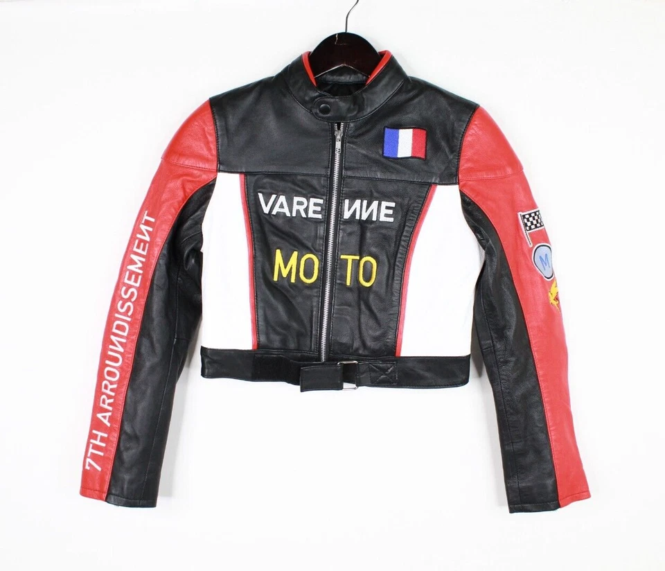 Varenne Moto Jacket Womens XS Cropped Black Red Leather - Image 1 of 4