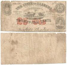 1863 State of Alabama at Montgomery Fractional 25Â¢ Note Civil War Issue Original
