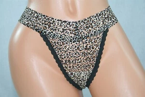 Sheer Animal Print Thong/String by Victoria's Secret with Black Bands Size M - Picture 1 of 2