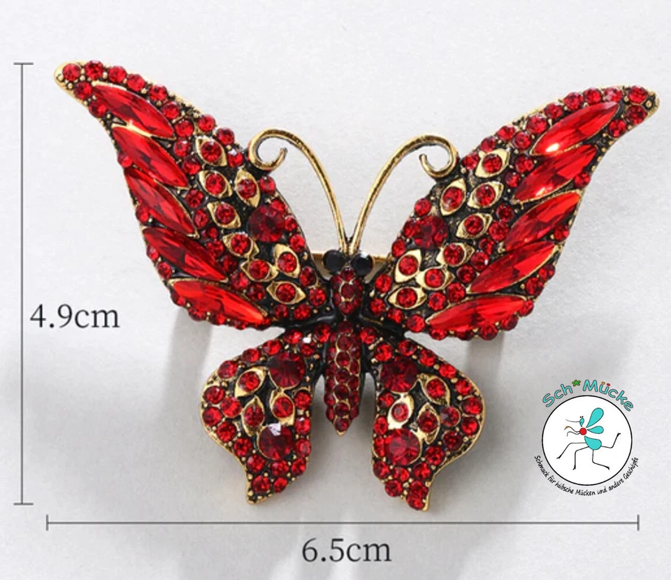 Brosche Schmetterling rot 5 x 6,5 cm Retro Amulett Glücksbringer Geschenkidee - Bild 1 von 1