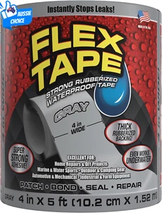 Flexible Waterproof Rubberized Tape 4in X 5ft Gray for Home RV Roof Pool Repair - Picture 1 of 12