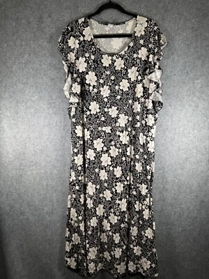 Old Navy Dress Women 2x Plus Black Short Sleeve Jersey Midi Floral Summer ruffle - Image 1 of 4