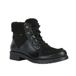 NWT Geox Waterproof Rawelle ABX Leather Combat Ankle Boots Black Size 7 - Picture 1 of 15