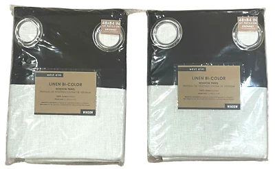 2 West Elm Linen Grommet Bi-Color Window Panels 48 x 84 Ivory and Dark Brown NEW - Image 1 of 4