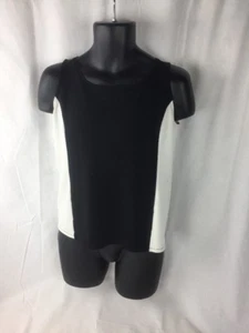 Ann Taylor Sleeveless Blouse Top Shirt Black White Medium 1/4 Zip - Picture 1 of 6