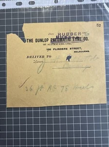 VINTAGE RECEIPT THE DUNLOP RUBBER PNEUMATIC TYRE CO FLINDERS ST MELB ABBOTT 1880 - Bild 1 von 4