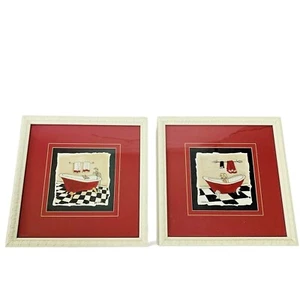 Sonoma His Hers Bathroom Framed Wall Art 11" VTG Carol Robinson Rust Claw Foot - Picture 1 of 12