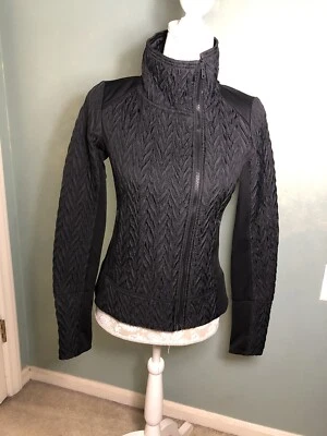 Cynthia Rowley Asymmetric Textured Zipper Black Sporty Moto Jacket Sz XS - Image 1 of 4