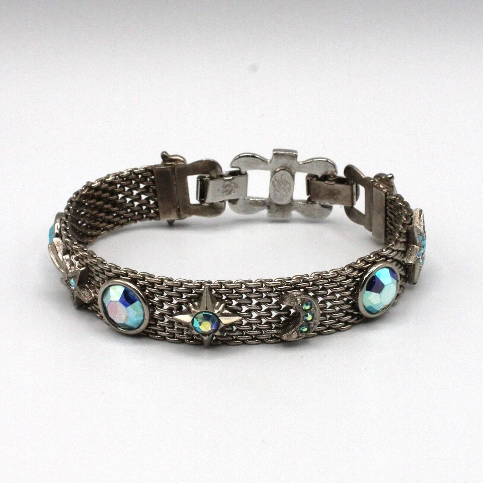 Kirks Folly Star & Moon Silver Mesh Bracelet Iridescent Austrian Crystal - Image 1 of 4
