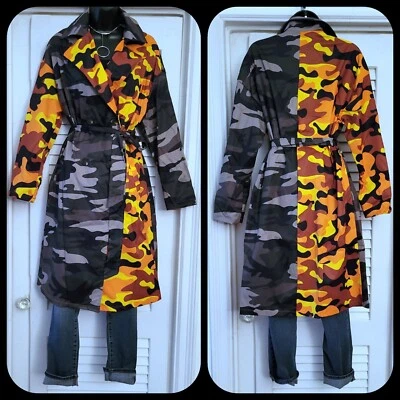 Gabardina de doble botonadura cinturón bolsillos estilo camuflaje multicolor L  Foto 1 de 4