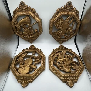 Homco Music Instrument Wall Plaques Hollywood Regency Gold Vintage Made in USA - Picture 1 of 7