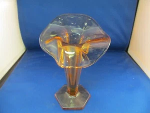 VINTAGE 6 1/2" BERNSTEIN RINGELBLUME KARNEVAL GLAS JACK IN KANZEL VASE MARKIERT - Bild 1 von 6