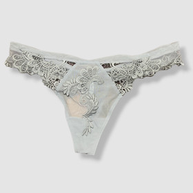 $123 Lise Charmel Women's Gray Floral Thong Panty Size X-Large