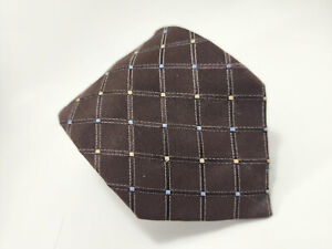 Nautica Men's Neck Tie - Espresso Dark Brown With Blue and Gold Diamond Pattern