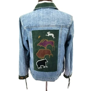 SFR Santa Fe Re-Creations Denim Jacket Suede Southwestern Fringe Women’s M EUC * - Picture 1 of 12