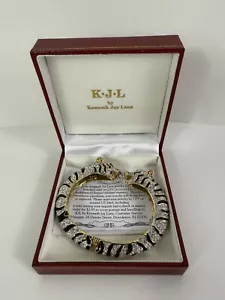 Kenneth Jay Lane KJL Black & White Crystal Tiger Cuff Bracelet - Picture 1 of 11