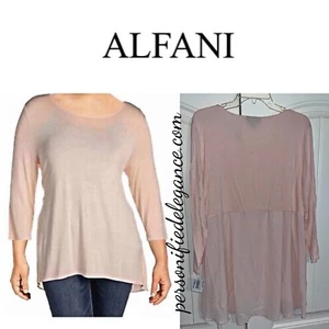 NUEVA Blusa Top Camisa Alfani Plateada Rosa Peonía Alta-Ba Medios Mixtos XL $39.50 - Imagen 1 de 18