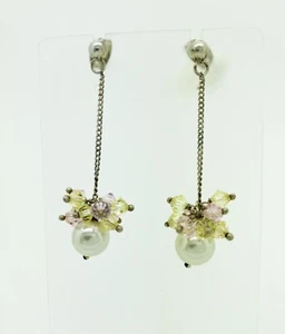 STERLING SILVER CREAM FAUX PEARL CRYSTAL ACCENTS HANDMADE EARRINGS NIB # SE62-3 - Bild 1 von 3