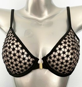 Victoria's Secret New Luxe Black and Nude Mesh Starburst Front Close Unlined Bra