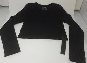 Carbon 38 Girls Women's ? Black Geometric Cut Long Sleeve Short Top Size Small  - Picture 1 of 8