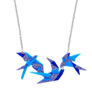 Erstwilder Origami Sky Dancers Necklace. Blue Birds. NIB. - Picture 1 of 4