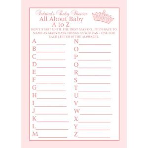 24 Baby Shower "A to Z Baby"  Game Cards - Little Princess Baby Shower