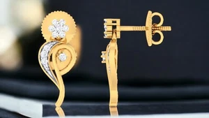 Umwerfend 0,60 Cts F/VS1 Runde Brillant Diamanten Komma Ohrstecker 14K Gelbgold - Bild 1 von 6