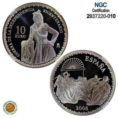 2008M Spain S10E Manuela Malasana War of Indep. 200th Anniv PF 69 UC +COA - Image 1 of 4